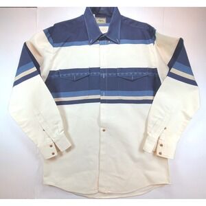 Vintage Roper Mens Large Western Button Up Shirt Blue Striped Made in USA